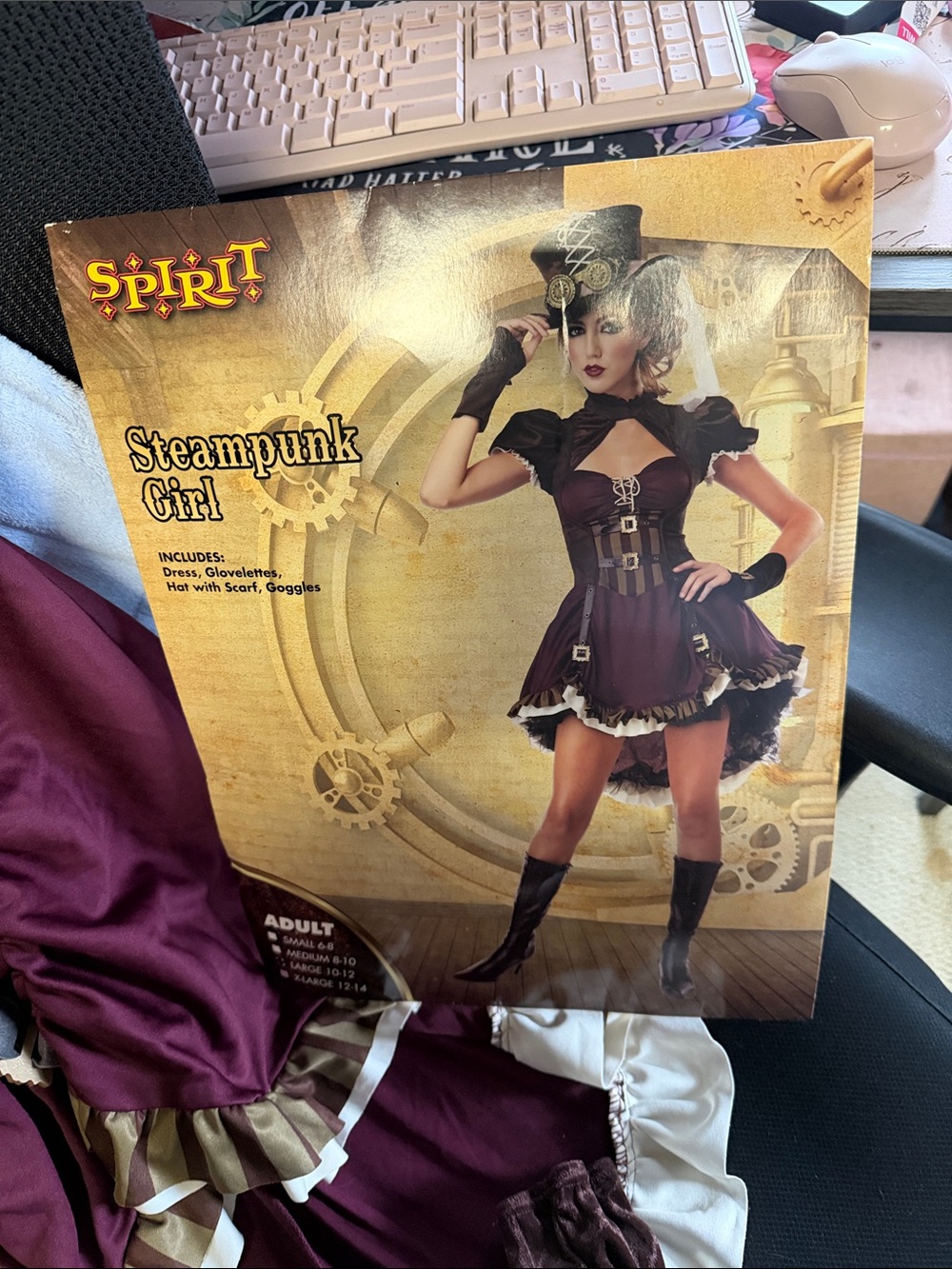 Spirit womens Steampunk Corset Dress Costume in Burgundy and Brown - Picture 2 of 2